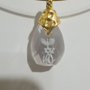 Gold Menorah and Magen David Crystal Necklace